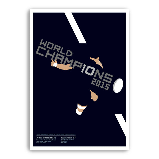 New Zealand Rugby - World Champions 2015 Poster - Dan Carter Drop Goal - New Zealand 34 Australia 17 - All Blacks - Rugby Art Gift Print (Various Sizes)