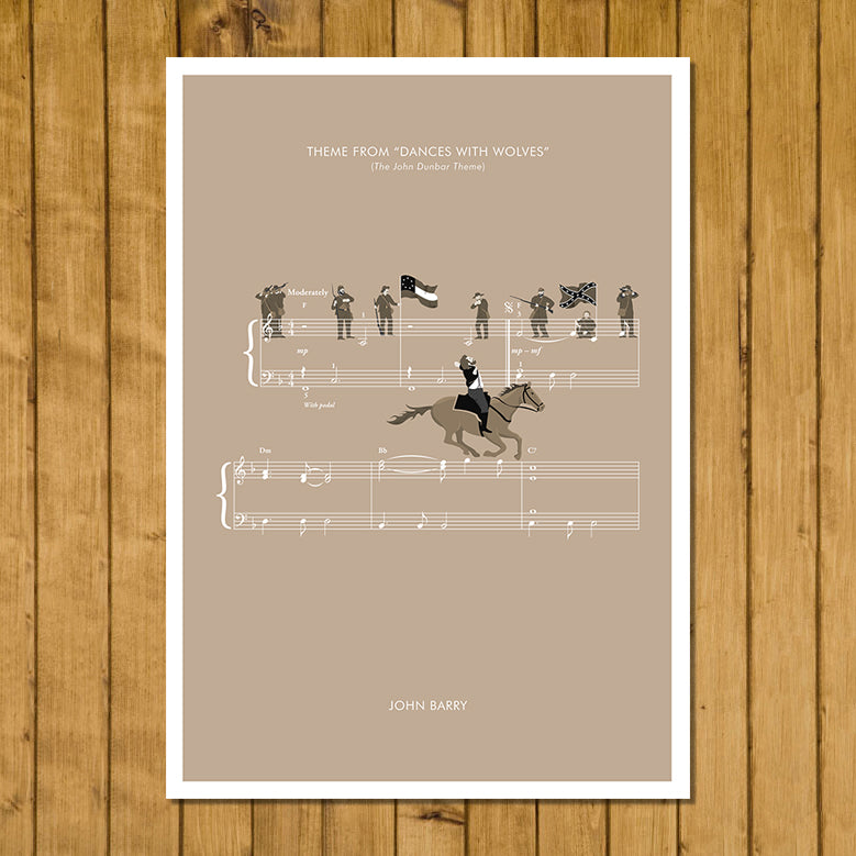 Theme from Dances with Wolves - ‘The John Dunbar Theme’ by John Barry - Movie Classics Poster - Soundtrack - Sheet Music Art (Various Sizes)