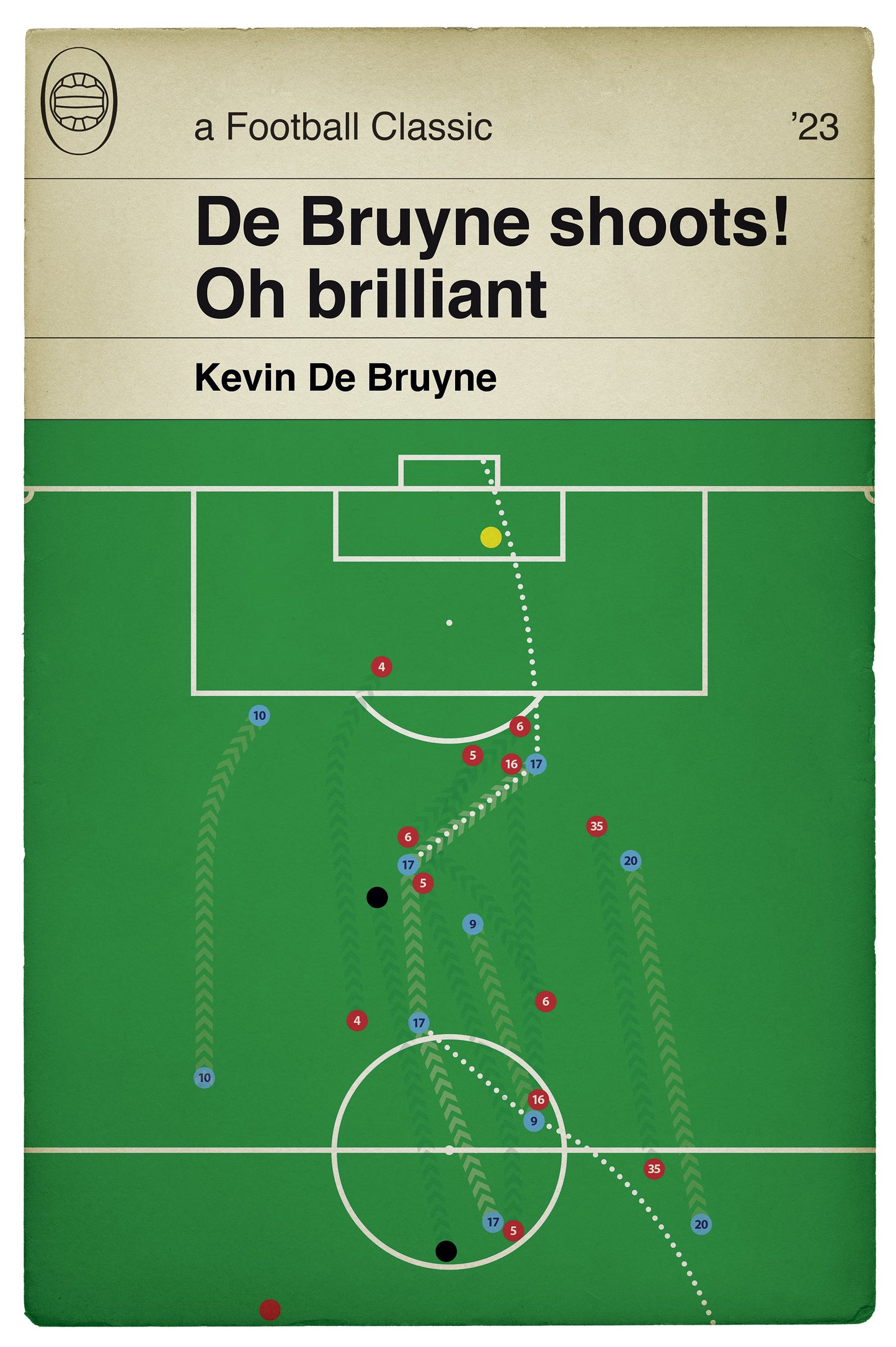 Manchester City goal v Arsenal - Kevin de Bruyne Goal - Premier League 2023 - Man City 4 Arsenal 1 - Book Cover Print (Various Sizes)