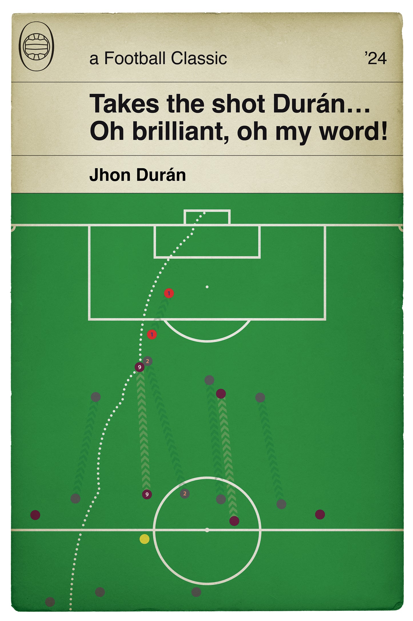 Aston Villa winner v Bayern Munich - Jhon Duran Goal - 2024 Champions League - Book Cover Goal Poster - Football Gift (Various Sizes)