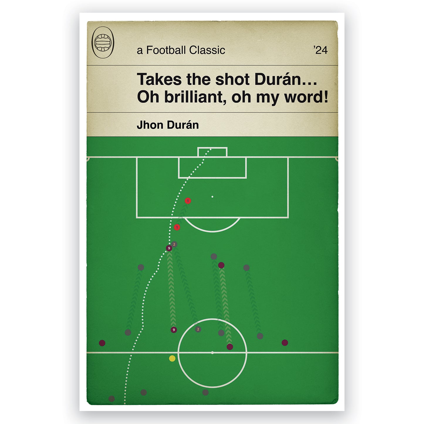 Aston Villa winner v Bayern Munich - Jhon Duran Goal - 2024 Champions League - Book Cover Goal Poster - Football Gift (Various Sizes)