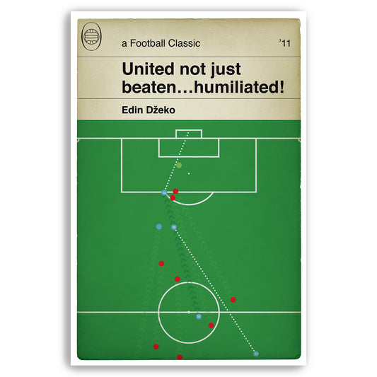 Manchester City goal v Manchester United - Edin Dzeko Poster - Man Utd 1 Man City 6 - Classic Book Cover Print (Various Sizes)