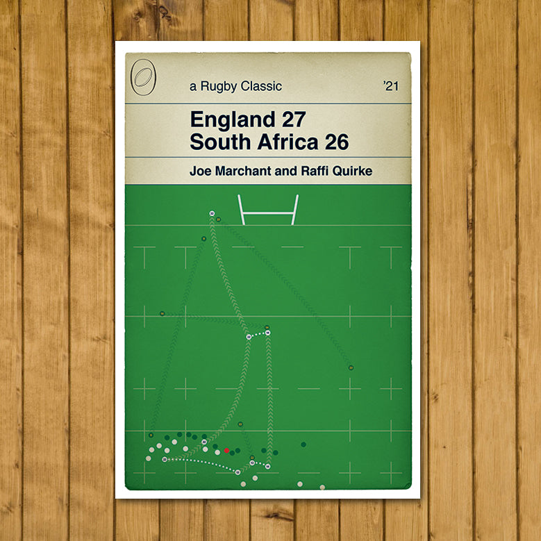 England 27 South Africa 26 - Raffi Quirke Try - Rugby Print - Autumn International 2021 - Book Cover Poster (Various Sizes)