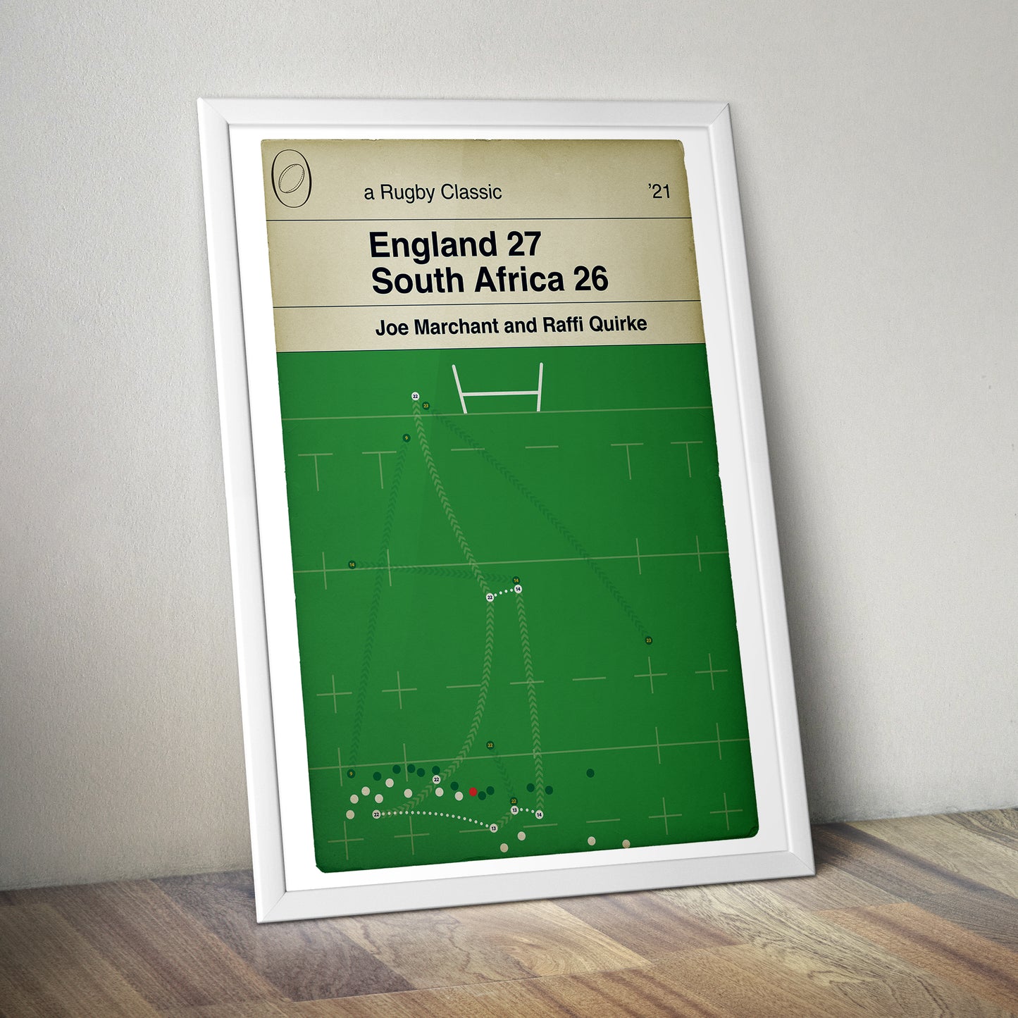 England 27 South Africa 26 - Raffi Quirke Try - Rugby Print - Autumn International 2021 - Book Cover Poster (Various Sizes)