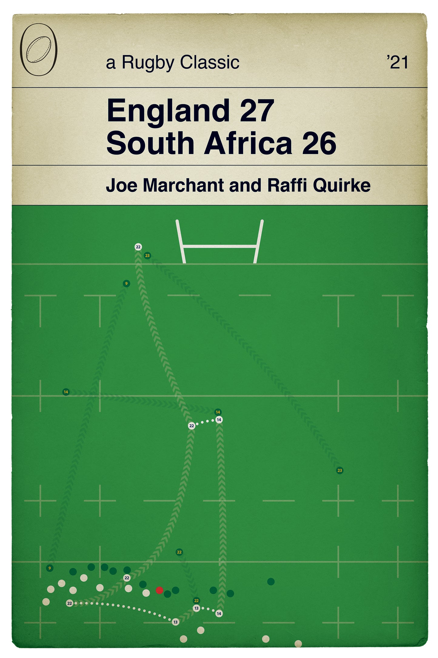 England 27 South Africa 26 - Raffi Quirke Try - Rugby Print - Autumn International 2021 - Book Cover Poster (Various Sizes)