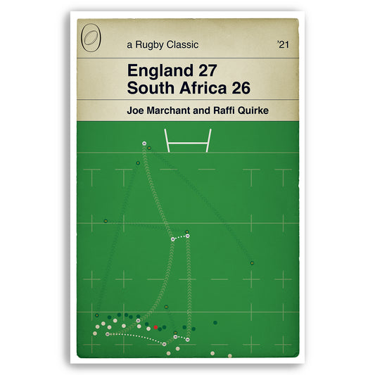 England 27 South Africa 26 - Raffi Quirke Try - Rugby Print - Autumn International 2021 - Book Cover Poster (Various Sizes)