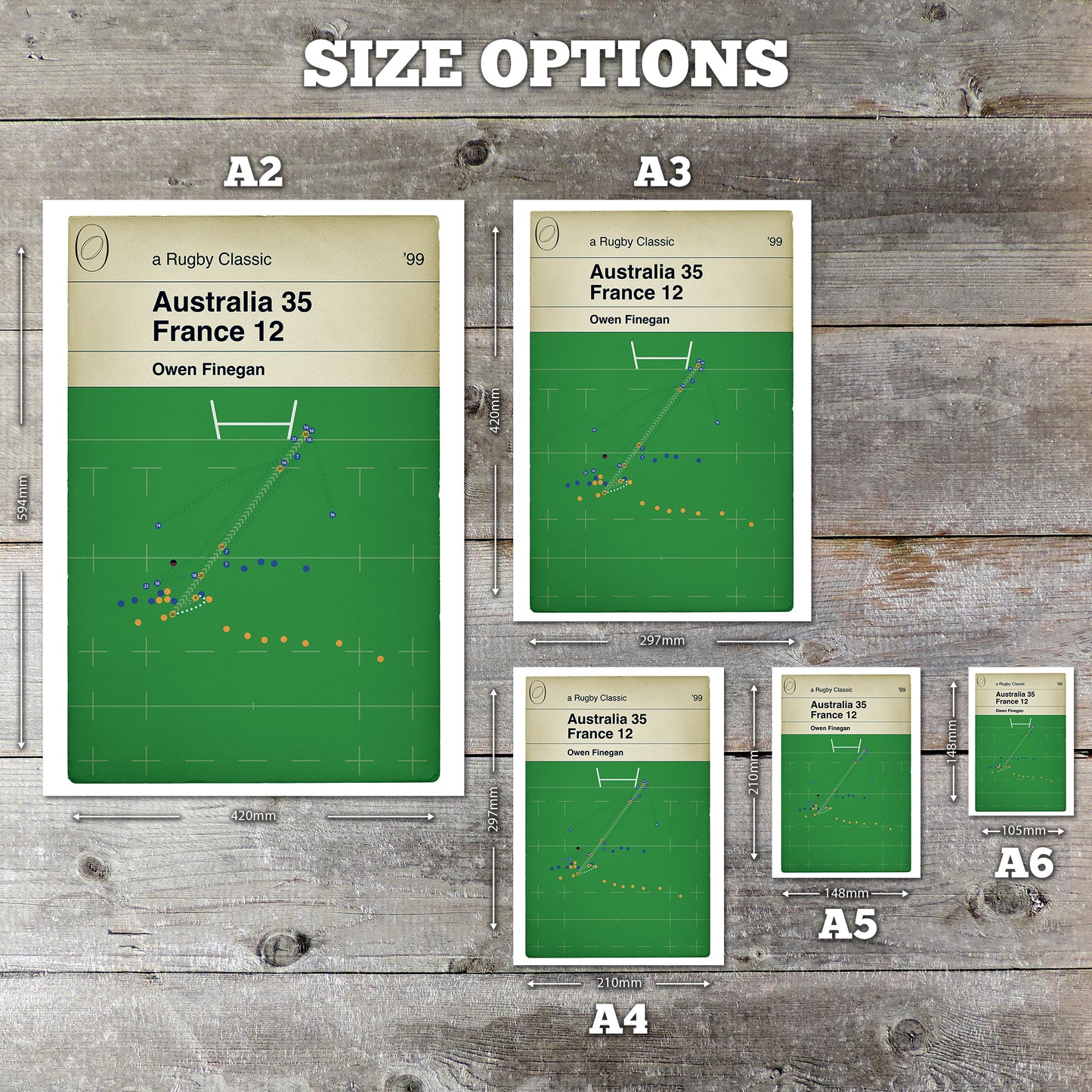 Australia 35 France 12 - Owen Finegan Try - World Cup Final 1999 - Rugby Poster - Book Cover Print - Rugby Fan Home Decor (Various Sizes)