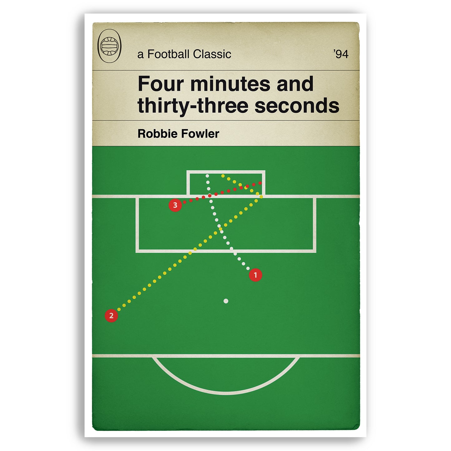 Robbie Fowler Hat Trick v Arsenal - Liverpool v Arsenal 1994 - Fastest Hat-Trick - Classic Book Cover Print - Football Gift (Various Sizes)