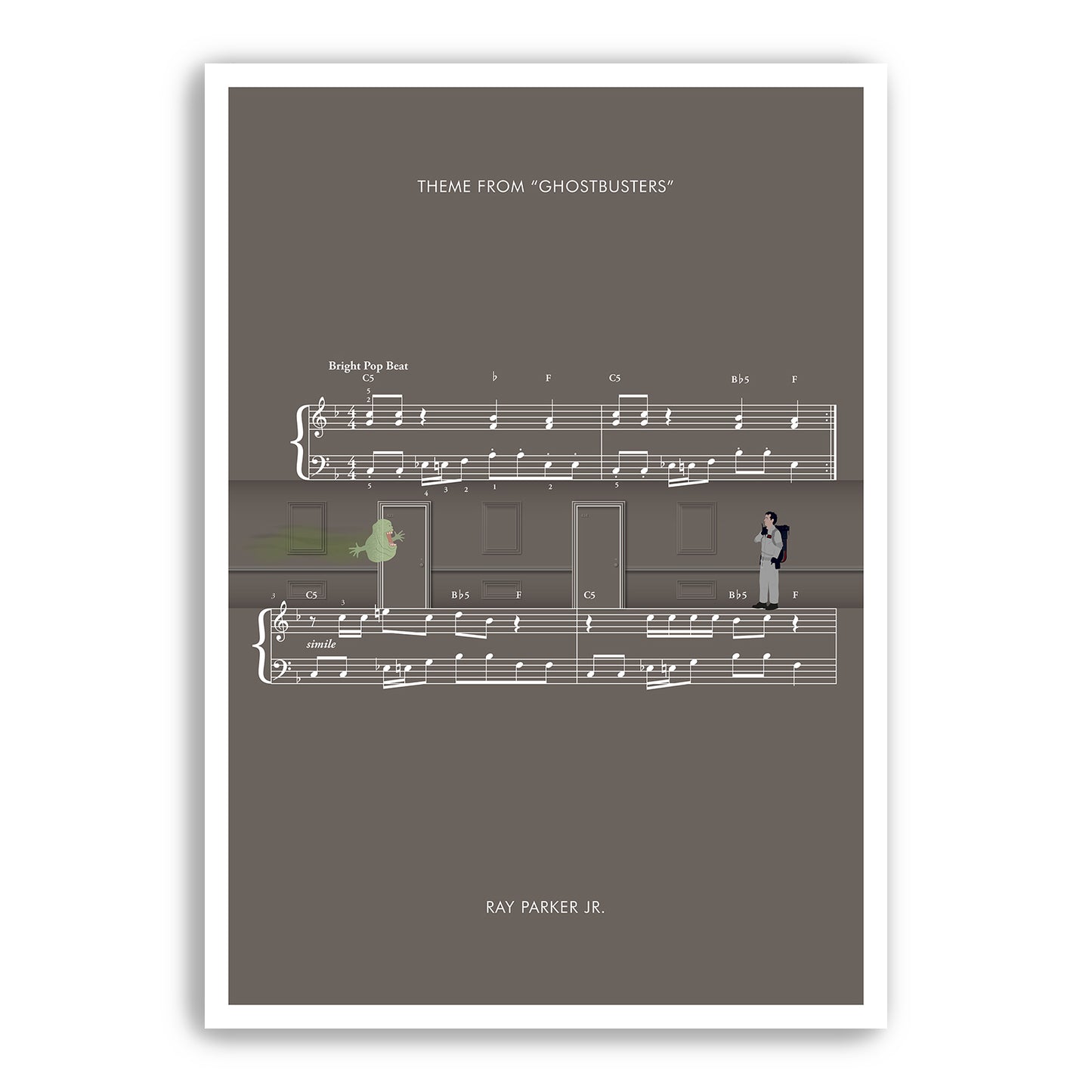 Ghostbusters - Main Song by Ray Parker Jr. - Venkman v Slimer - Movie Classics Poster - Sheet Music Art - Movie Gift (Various Sizes)