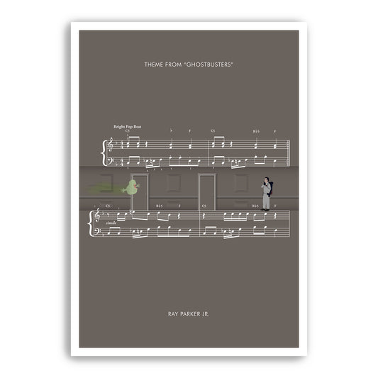 Ghostbusters - Main Song by Ray Parker Jr. - Venkman v Slimer - Movie Classics Poster - Sheet Music Art - Movie Gift (Various Sizes)