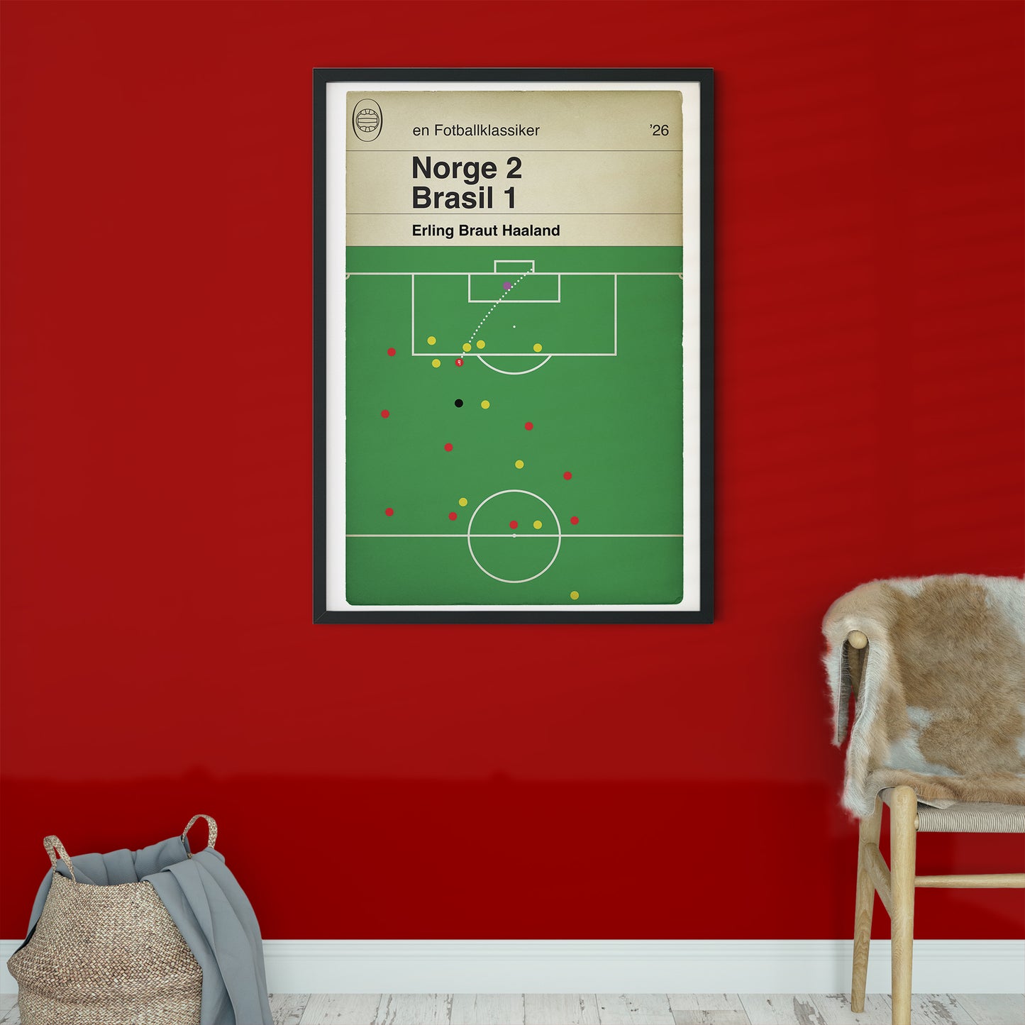 Erling Braut Haaland Goal Poster: Norge 2 Brasil 1 - 2026 World Cup - Football Fan Art