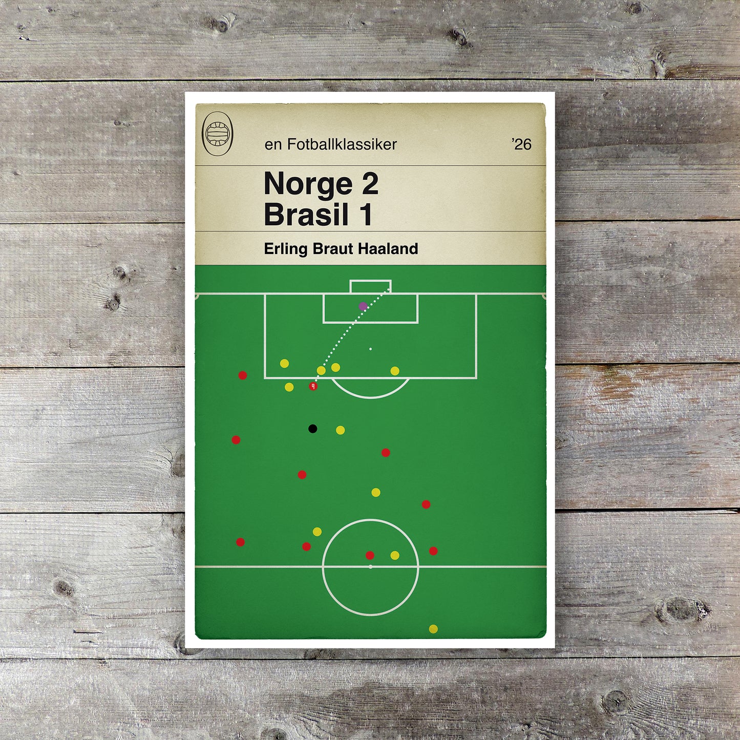 Erling Braut Haaland Goal Poster: Norge 2 Brasil 1 - 2026 World Cup - Football Fan Art