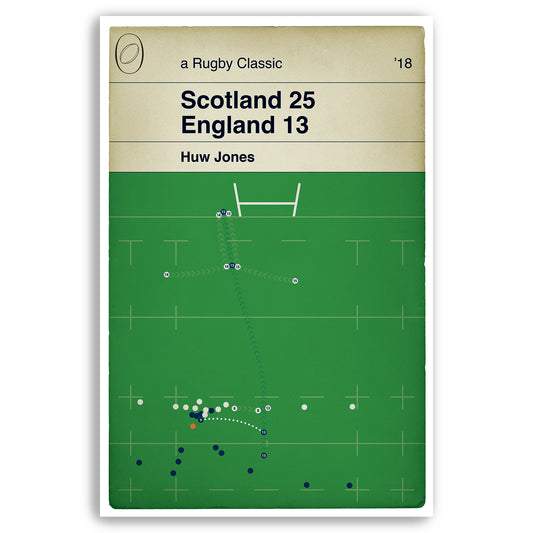 Scotland 25 England 13 - Huw Jones Second Try - Six Nations 2018 - Classic Book Cover Poster - Rugby Gift (Various Sizes)