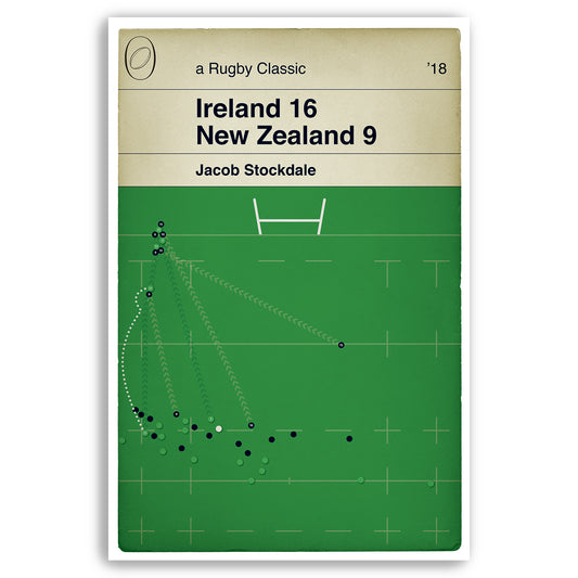 Ireland 16 New Zealand 9 - Jacob Stockdale Try - Autumn International 2018 - Rugby Book Cover Poster - Rugby Gift (Various Sizes Available)