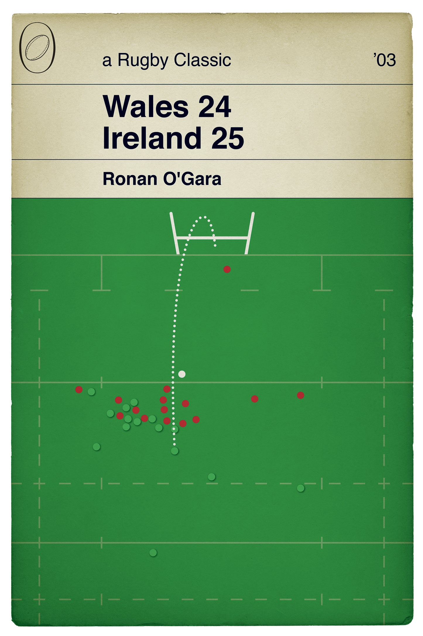 Wales 24 Ireland 25 - Ronan O'Gara drop goal - Six Nations 2003 - Injury Time Drop Goal - Rugby Book Cover Poster (Various Sizes)