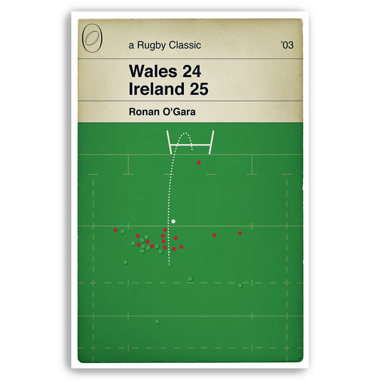 Wales 24 Ireland 25 - Ronan O'Gara drop goal - Six Nations 2003 - Injury Time Drop Goal - Rugby Book Cover Poster (Various Sizes)