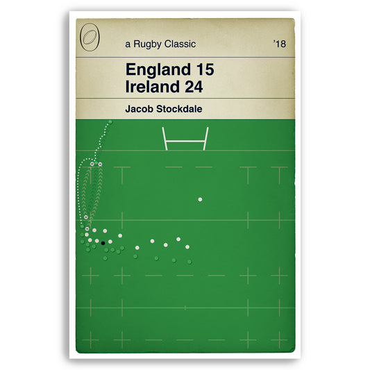 England 15 Ireland 24 - Jacob Stockdale Try - Ireland Grand Glam 2018 - Six Nations 2018 - Rugby Book Cover Poster (Various Sizes Available)