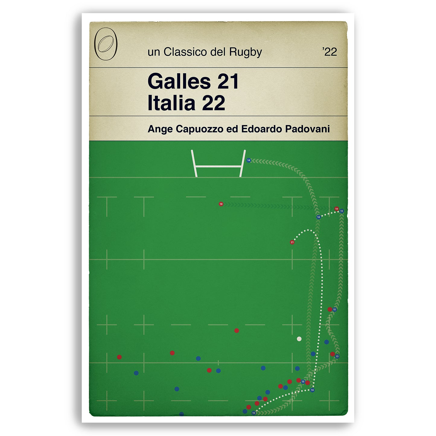 Galles 21 Italia 22 - Edoardo Padovani Try - Ange Capuozzo Run - Six Nations 2022 - Wales 21 Italy 22 - Rugby Book Poster (Various Sizes)