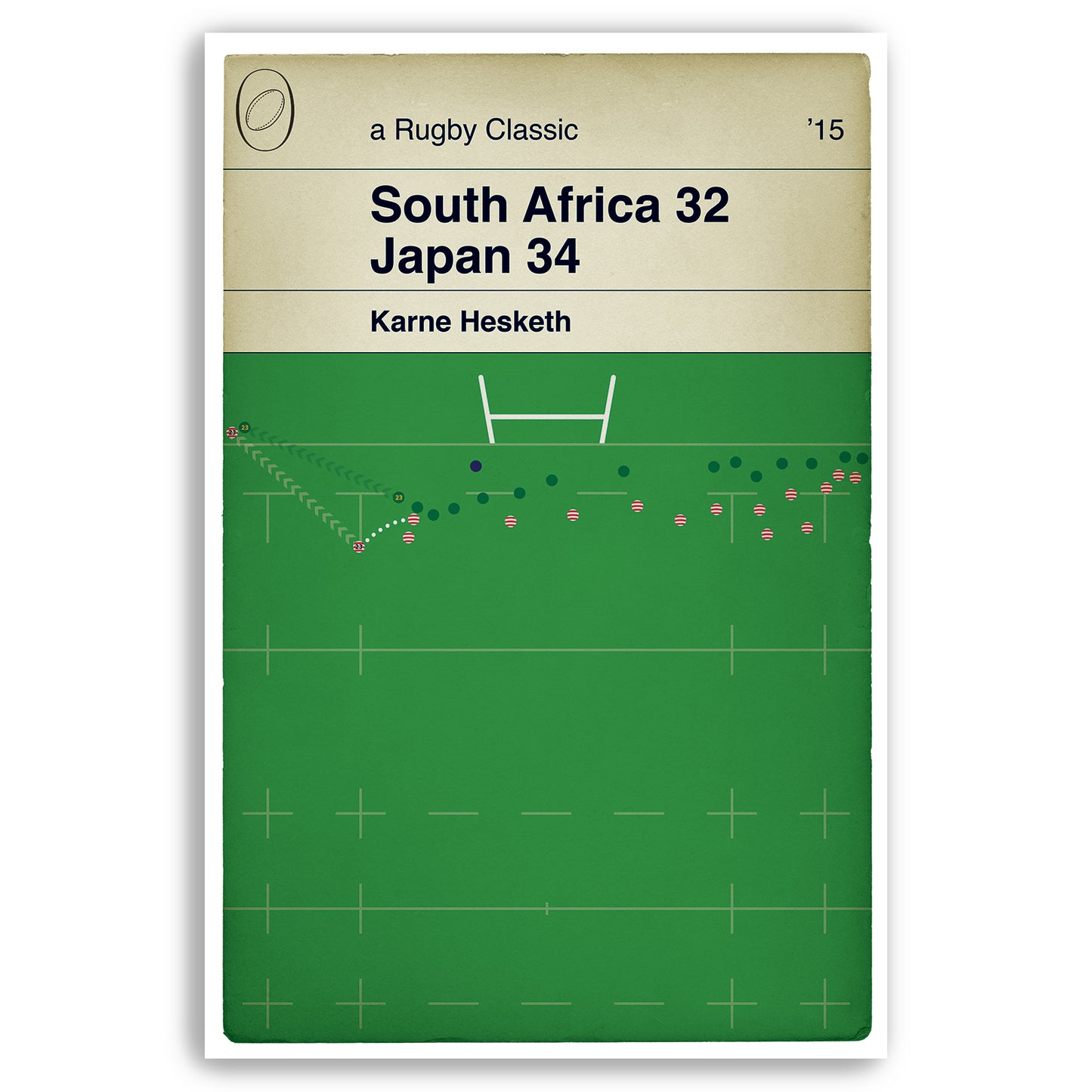 Japan winning try v South Africa - Karne Hesketh - World Cup 2015 - Rugby Poster - Classic Book Cover Print (Various Sizes)