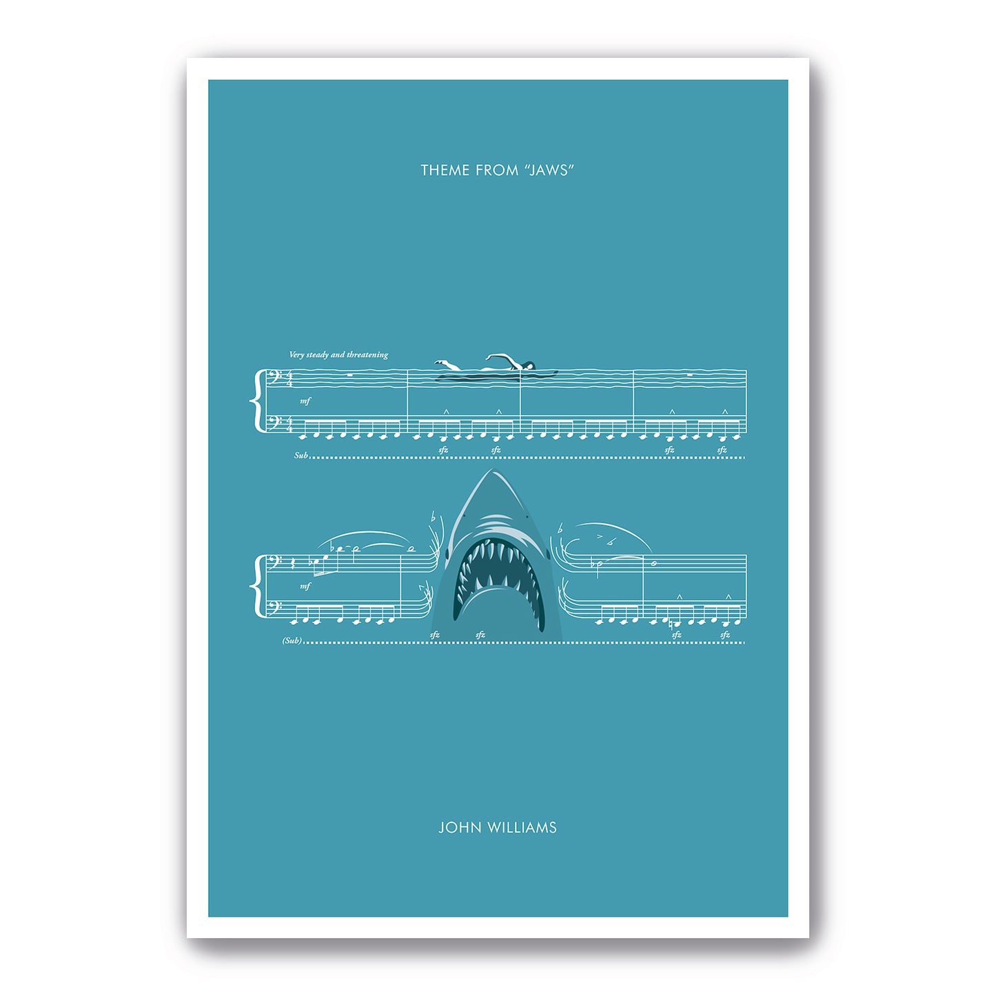 Jaws - Main Theme by John Williams - Movie Classics Poster - Soundtrack Print - Sheet Music Art - Shark Gift (Various Sizes)