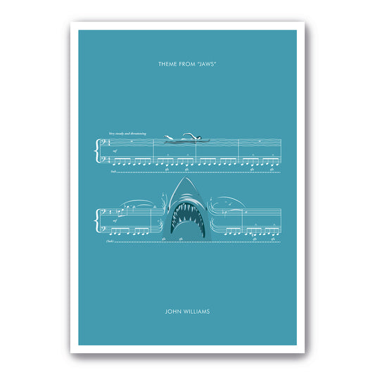 Jaws - Main Theme by John Williams - Movie Classics Poster - Soundtrack Print - Sheet Music Art - Shark Gift (Various Sizes)