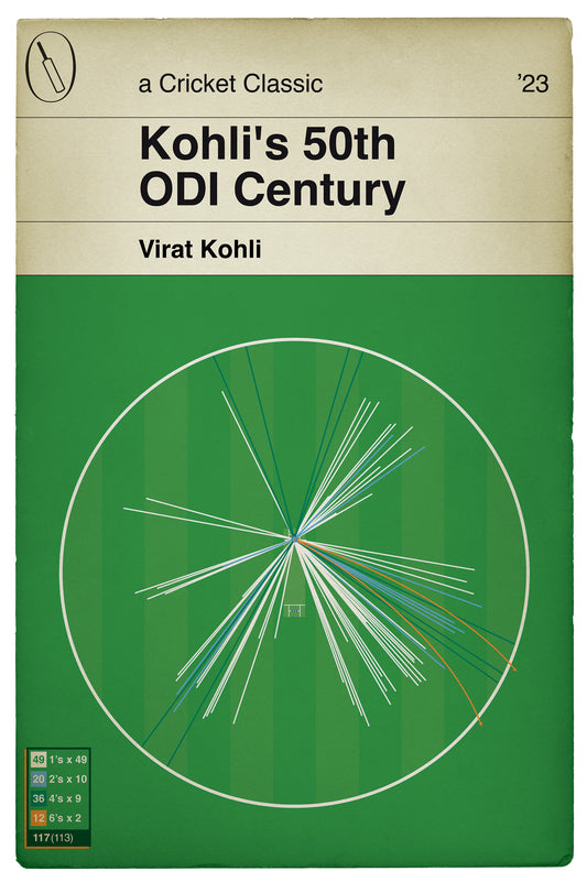 Virat Kholi - 50th ODI Century - Fifty Hundreds - India v New Zealand - World Cup Semi Final 2023 - Cricket Book Cover Print (Various Sizes)