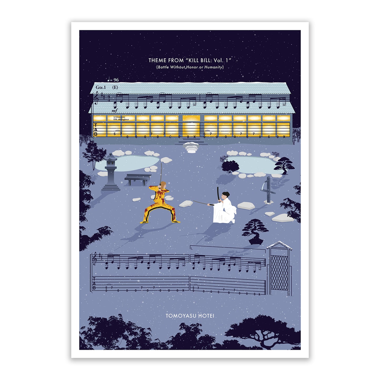 Kill Bill Sheet Music Poster - Battle Without Honor or Humanity Print - Tomoyasu Hotei Song Notes Wall Art - Movie Soundtrack Gift