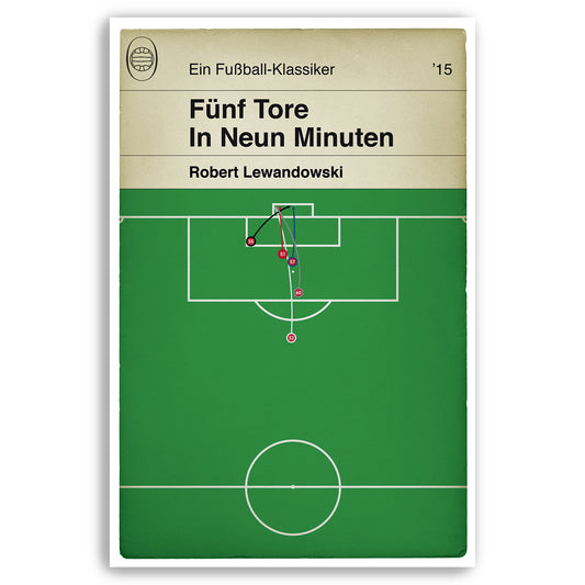 Robert Lewandowski Poster - 5 Tore in 9 Minuten for Bayern Munich v Wolfsburg in 2015 Football Print - Classic Book Cover Poster (Various Sizes)