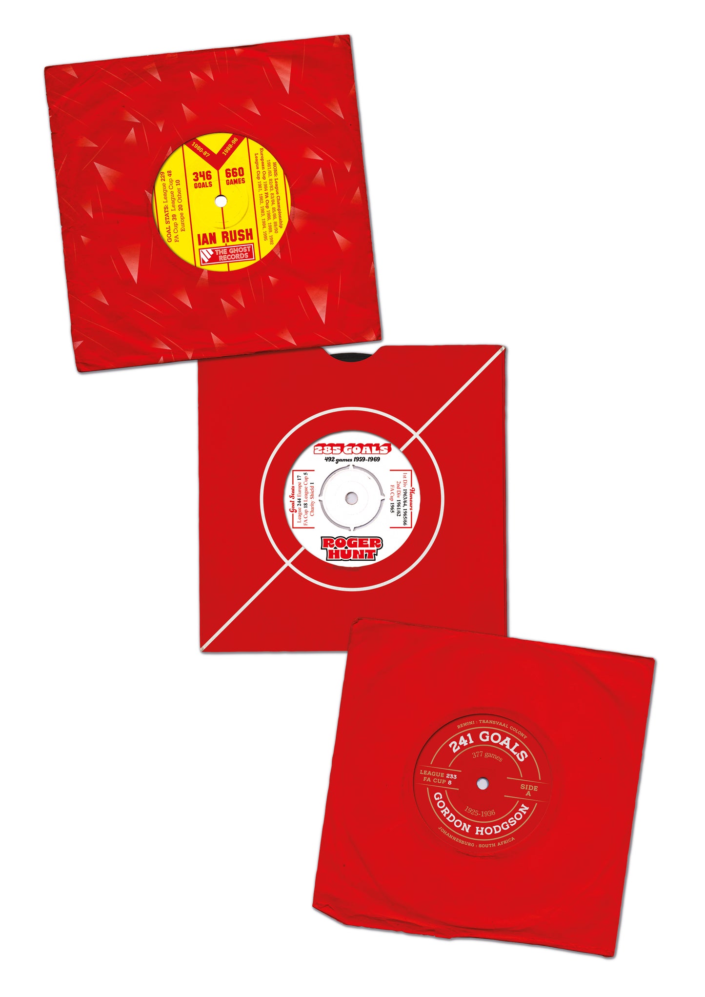 Liverpool Record Goalscorers - Top 3 Players - Ian Rush - Roger Hunt - Gordon Hodgson - 7 Inch Single - 45 RPM - Vinyl Record - Football Poster (Various Sizes)