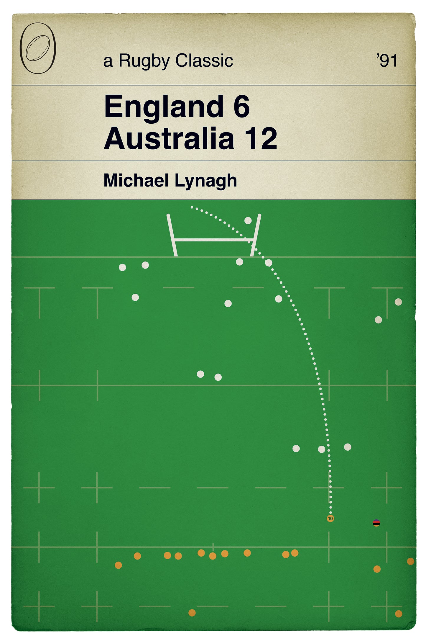 Rugby Poster - Michael Lynagh Penalty - England 6 Australia 12 - World Cup Final 1991 - Book Cover Print - Rugby Fan Decor (Various Sizes)