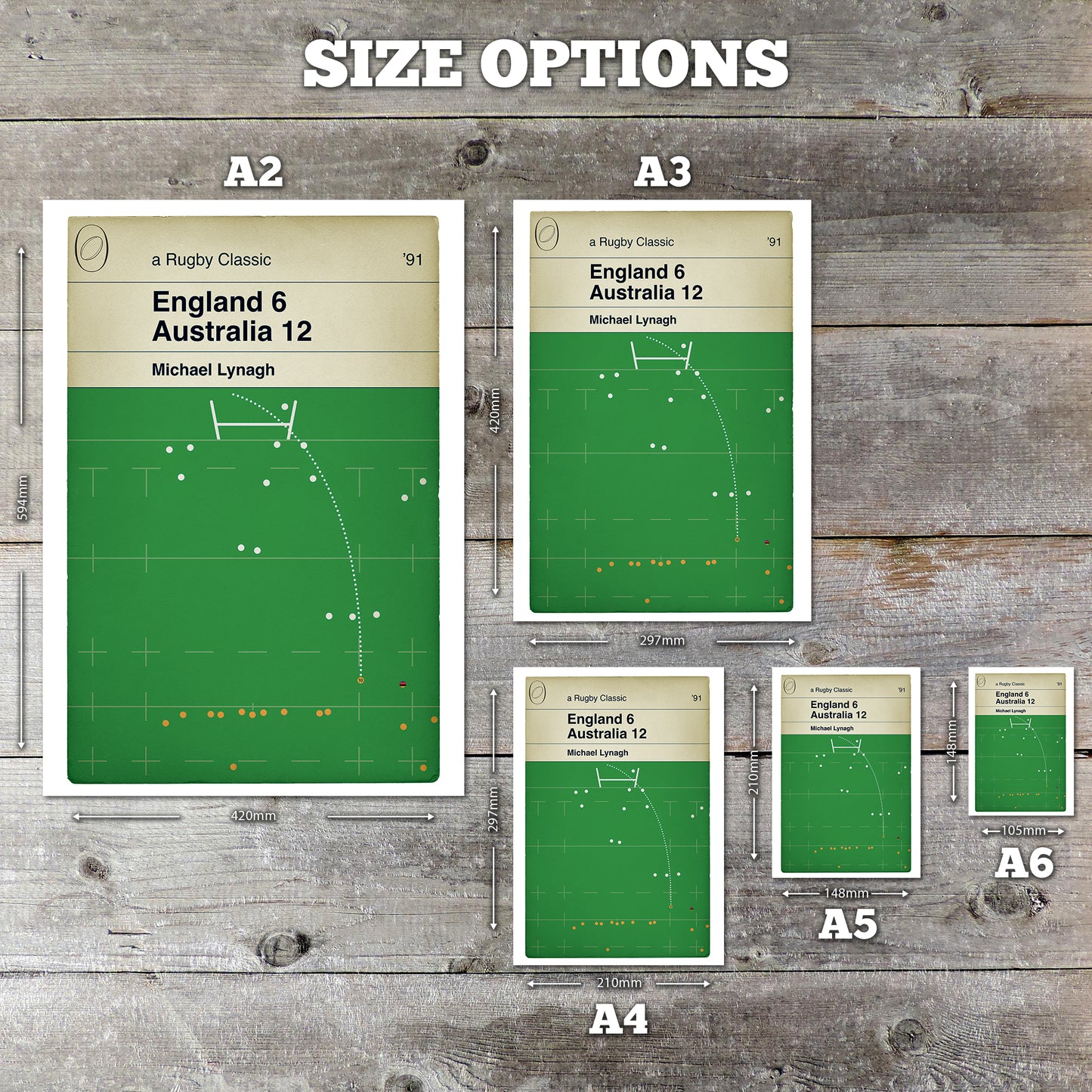 Rugby Poster - Michael Lynagh Penalty - England 6 Australia 12 - World Cup Final 1991 - Book Cover Print - Rugby Fan Decor (Various Sizes)