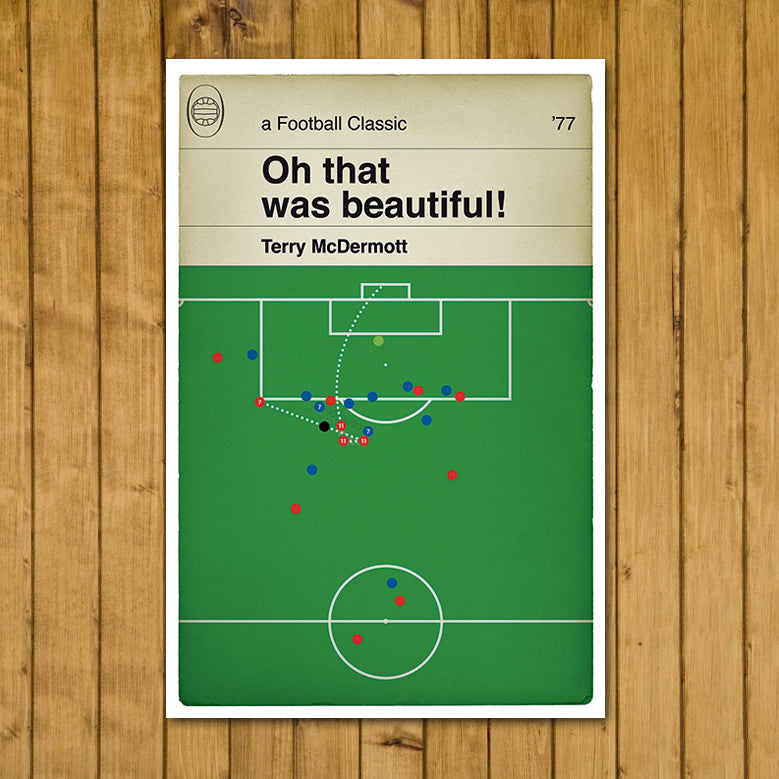 Liverpool goal v Everton - Terry McDermott Chip - Liverpool 2 Everton 2 - FA Cup Semi Final 1977 - Book Cover Poster (Various Sizes)