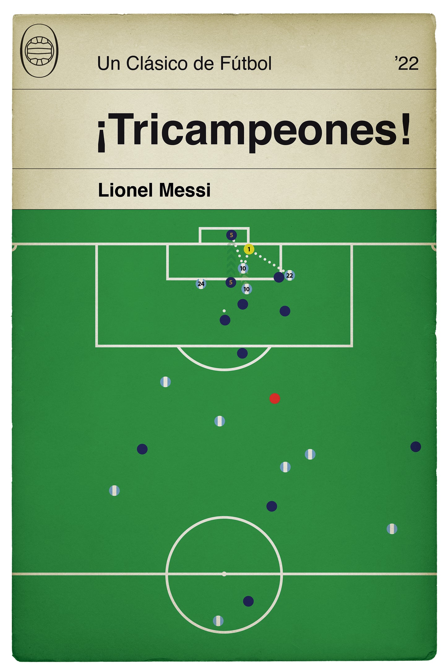 Tricampeones - Lionel Messi Second Goal in the Final - Argentina 3 Francia 3 - World Cup Final 2022 - Regalo de fútbol (Various Sizes)