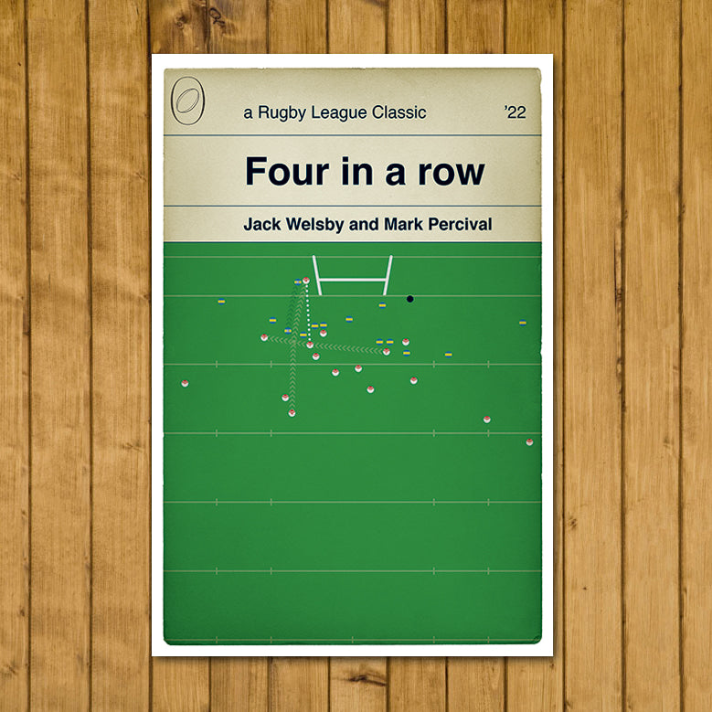 Rugby League - Mark Percival Try - Jack Welsby Kick - St Helens 24 v Leeds Rhinos 12 - Grand Final 2022 - Book Cover Poster (Various Sizes)