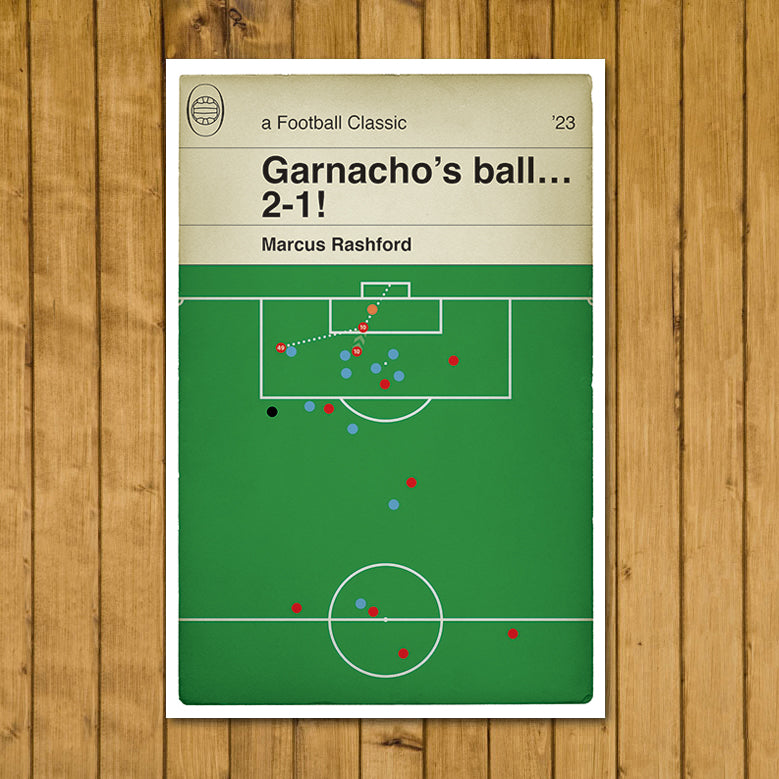 Manchester United winner v Manchester City - Marcus Rashford Goal - Alejandro Garnacho Cross - Football Book Cover Print (Various Sizes)