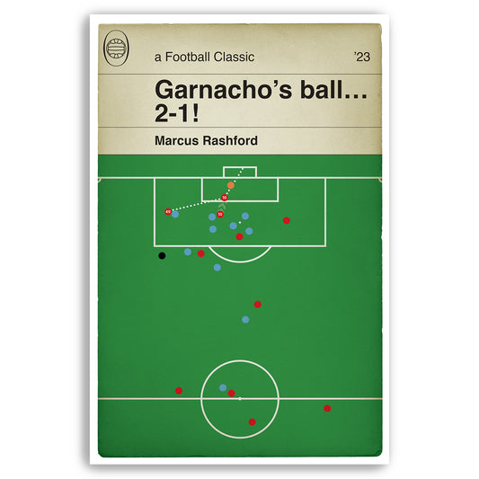 Manchester United winner v Manchester City - Marcus Rashford Goal - Alejandro Garnacho Cross - Football Book Cover Print (Various Sizes)
