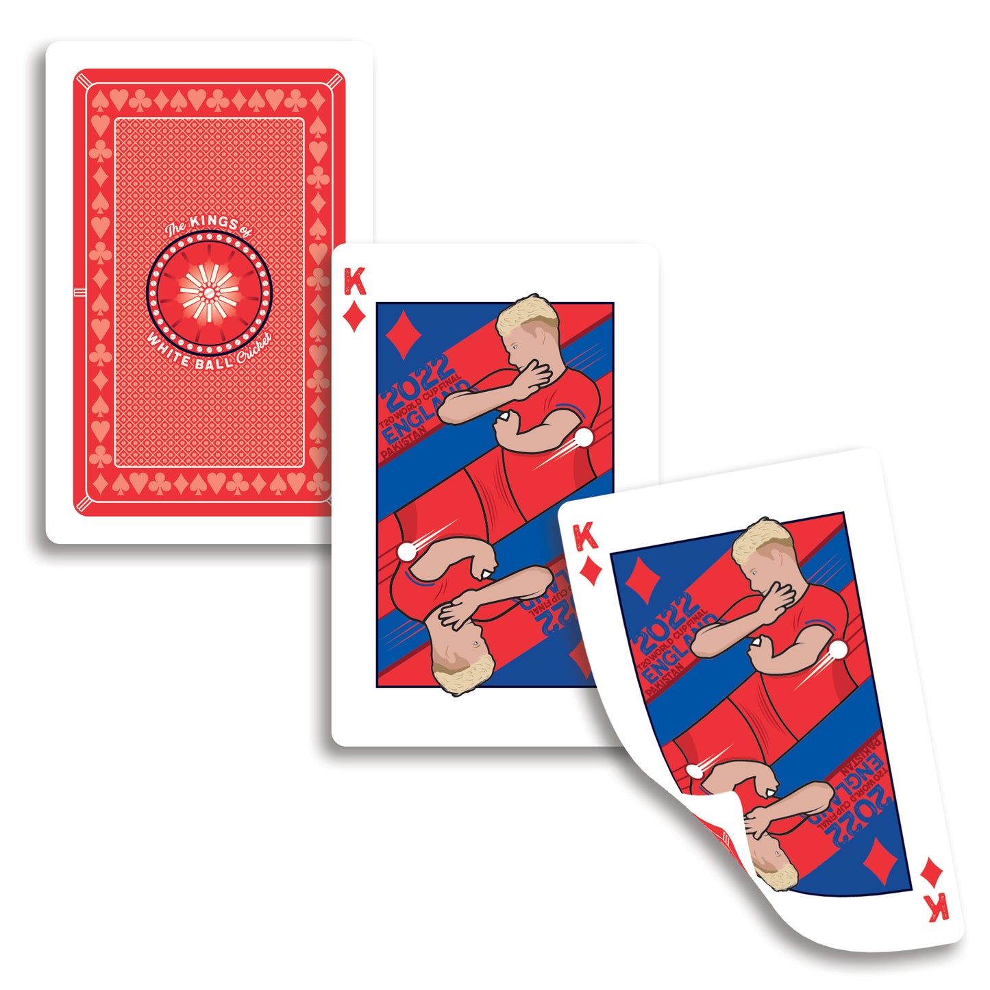 The Kings of White Ball Cricket - Set of four King Playing Cards - England Cricket - ODI World Cup 2019 and T20 World Cup 2022 - Card Size 56 x 86mm