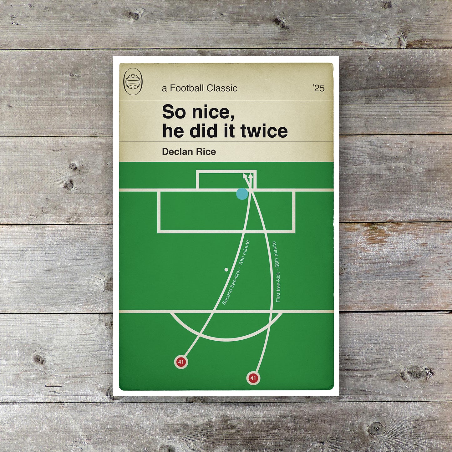 Declan Rice Goals - Both free-kicks - Arsenal 3 Real Madrid 0 - So nice, he did it twice - Champions League Quarter-Final 2025 - Classic Book Cover Goal Print - Wall Decor Poster (Various sizes)