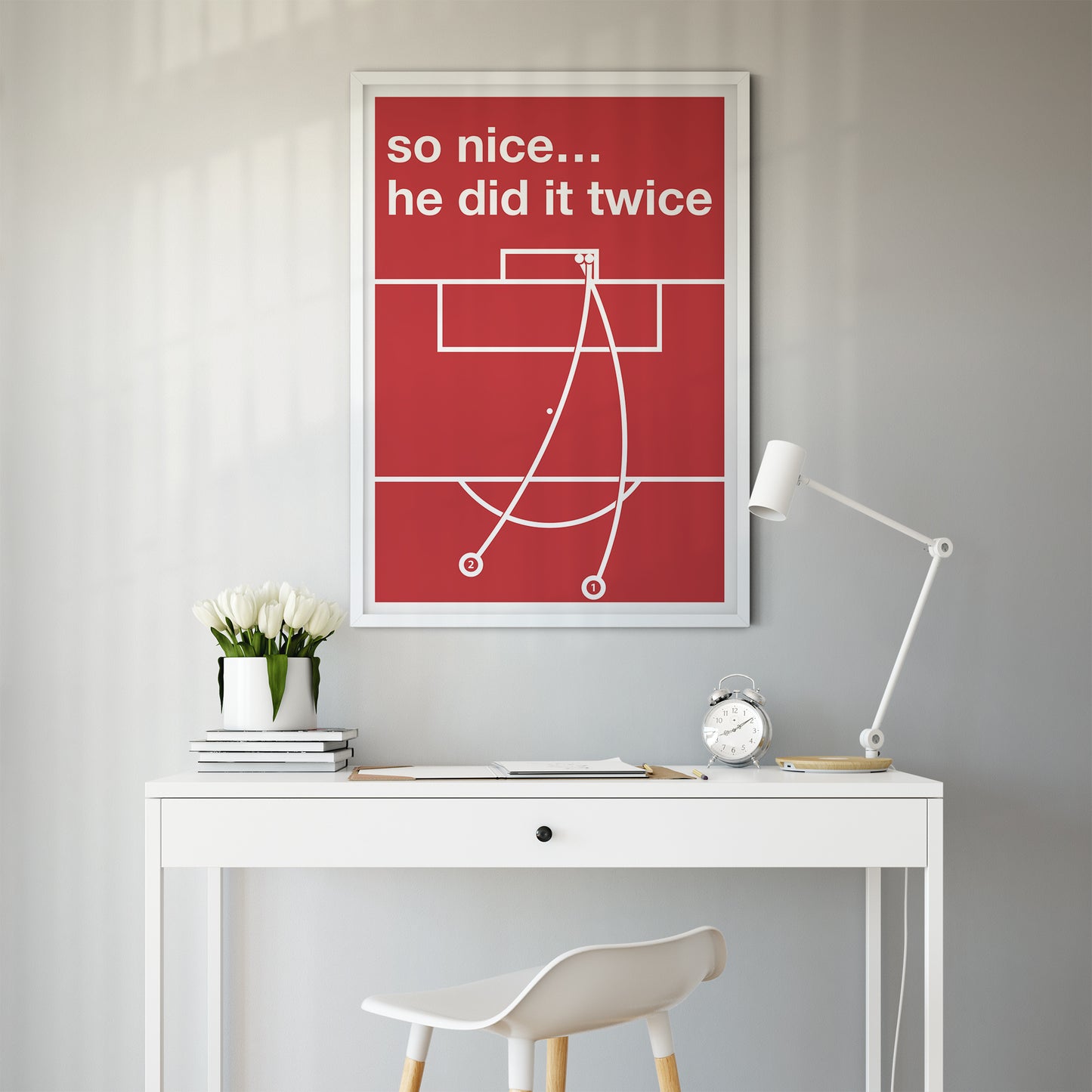 So nice… he did it twice - Declan Rice Goals - Both free-kicks - Arsenal 3 Real Madrid 0 - Champions League Quarter-Final 2025 - Swiss Style Goal Print - Home Decor (Various sizes)