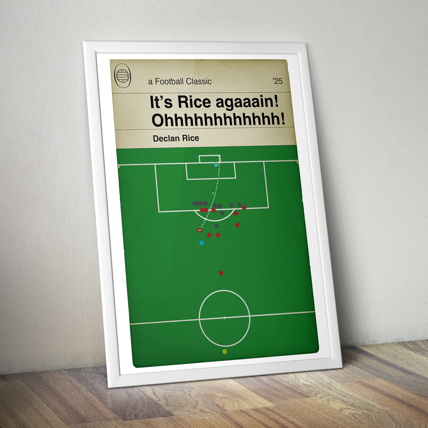 Declan Rice Goal - Second Free kick - Arsenal 3 Real Madrid 0 - Champions League Quarter-Final 2025 - Classic Book Cover Goal Print - Wall Decor Poster (Various sizes)