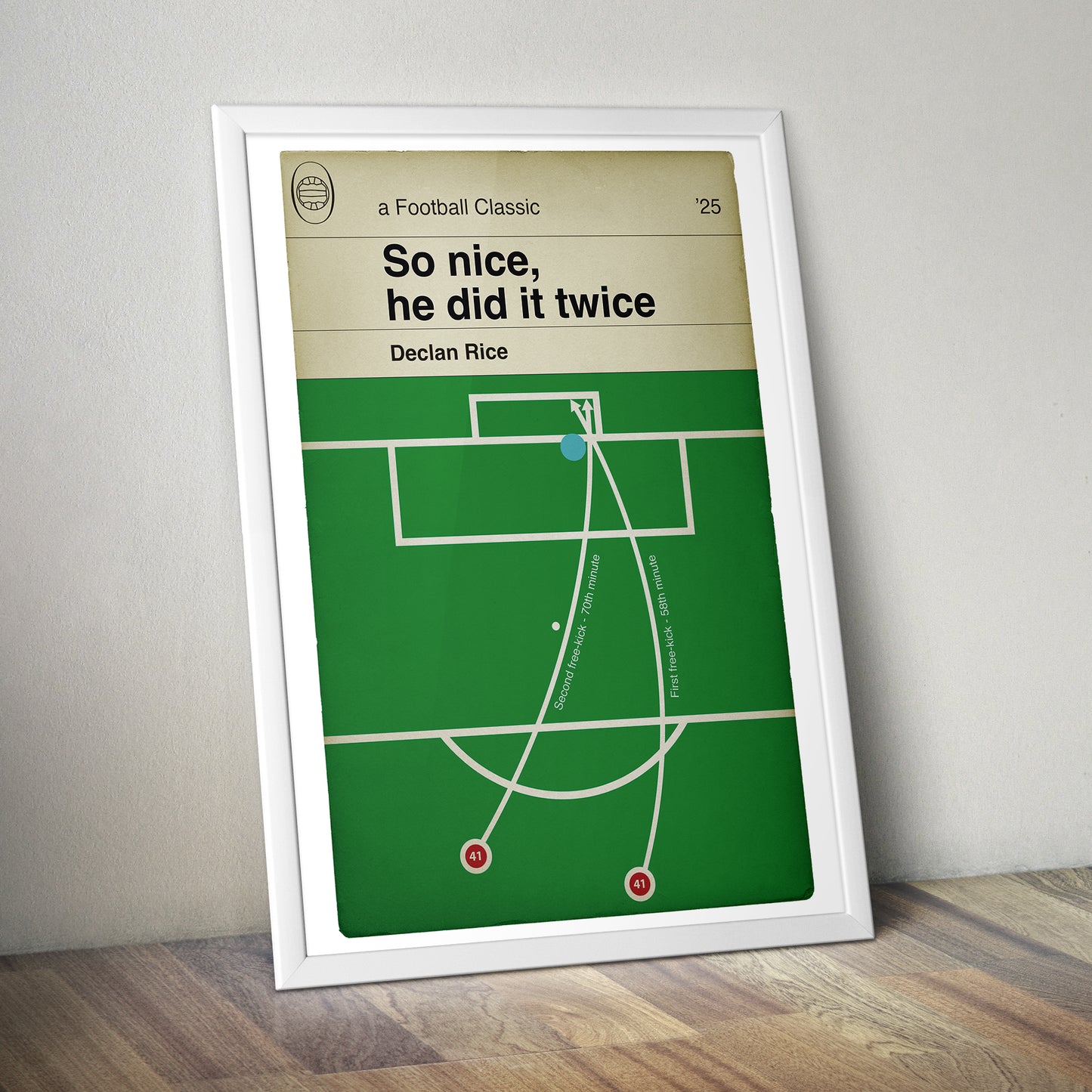 Declan Rice Goals - Both free-kicks - Arsenal 3 Real Madrid 0 - So nice, he did it twice - Champions League Quarter-Final 2025 - Classic Book Cover Goal Print - Wall Decor Poster (Various sizes)