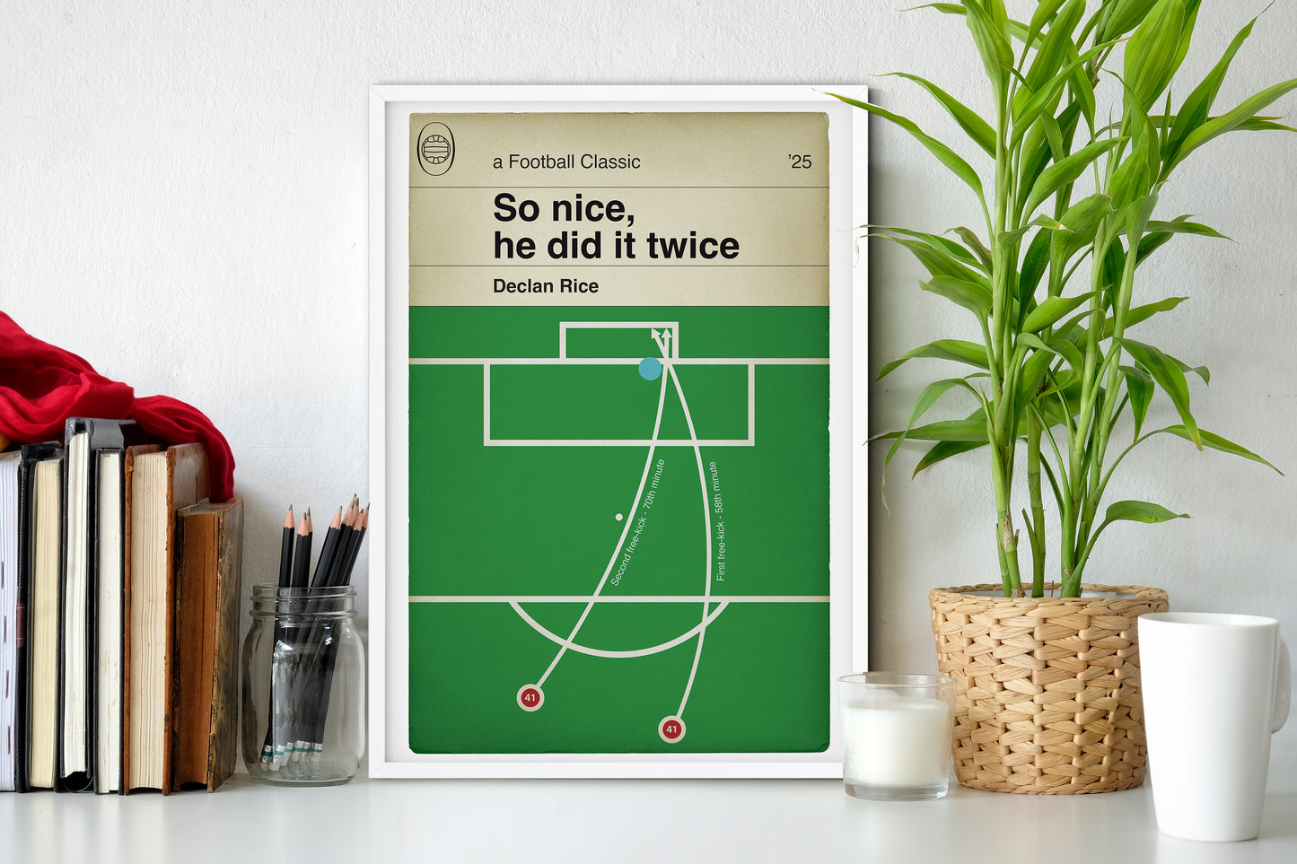 Declan Rice Goals - Both free-kicks - Arsenal 3 Real Madrid 0 - So nice, he did it twice - Champions League Quarter-Final 2025 - Classic Book Cover Goal Print - Wall Decor Poster (Various sizes)