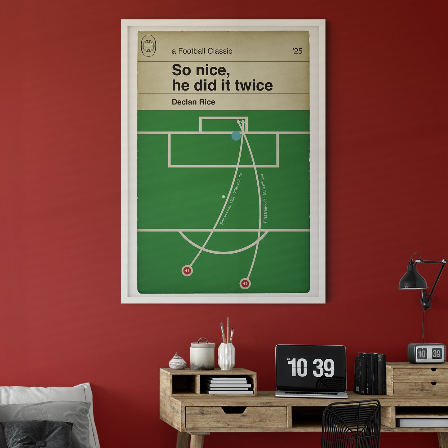 Declan Rice Goals - Both free-kicks - Arsenal 3 Real Madrid 0 - So nice, he did it twice - Champions League Quarter-Final 2025 - Classic Book Cover Goal Print - Wall Decor Poster (Various sizes)