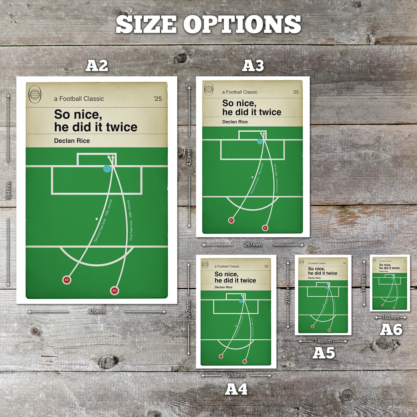 Declan Rice Goals - Both free-kicks - Arsenal 3 Real Madrid 0 - So nice, he did it twice - Champions League Quarter-Final 2025 - Classic Book Cover Goal Print - Wall Decor Poster (Various sizes)