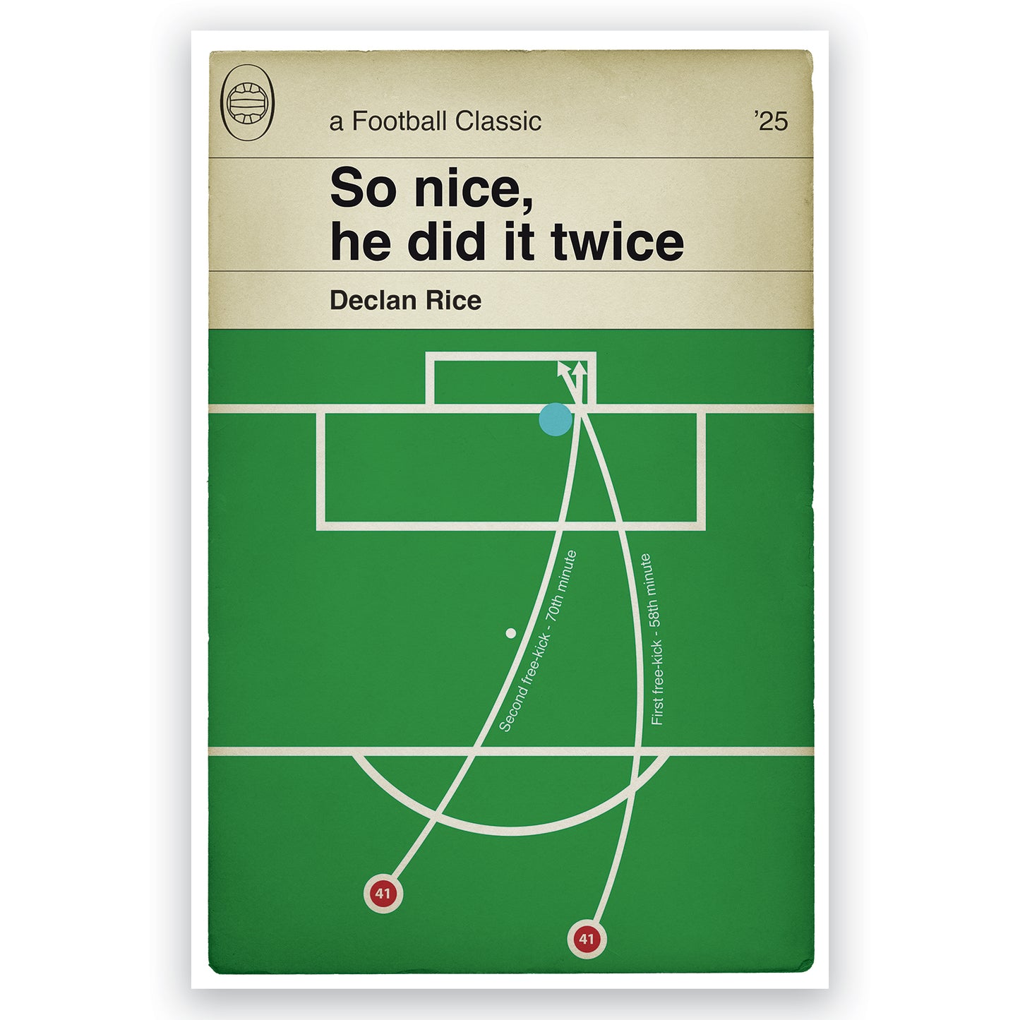 Declan Rice Goals - Both free-kicks - Arsenal 3 Real Madrid 0 - So nice, he did it twice - Champions League Quarter-Final 2025 - Classic Book Cover Goal Print - Wall Decor Poster (Various sizes)