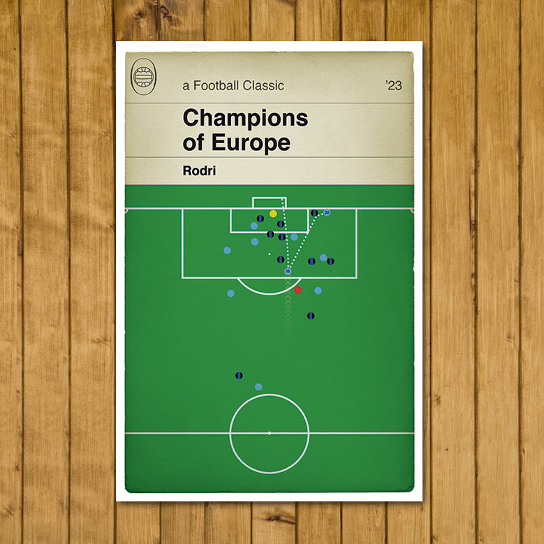 Manchester City winner v Inter Milan - Rodri Goal - Champions League Final 2023 - Man City 1 Inter 0 - Book Cover Print (Various Sizes)