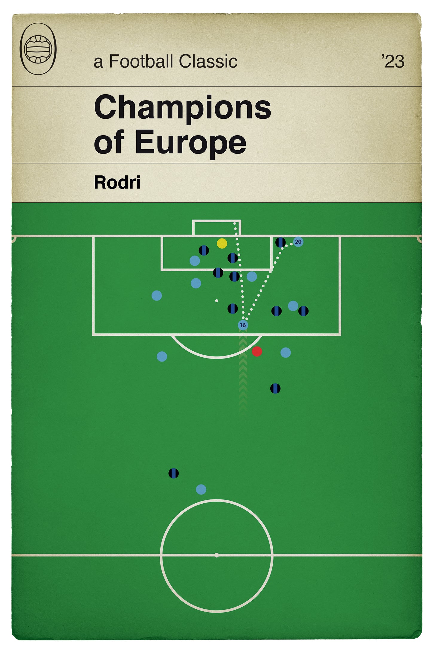 Manchester City winner v Inter Milan - Rodri Goal - Champions League Final 2023 - Man City 1 Inter 0 - Book Cover Print (Various Sizes)