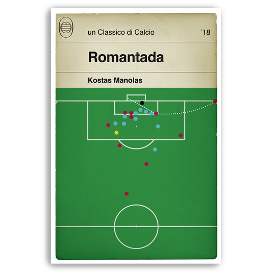 Roma goal v Barcelona - Kostas Manolas - Romantada - Roma 3 Barca 0 - Poster di calcio - Book Cover Print - Football Gift (Various Sizes)