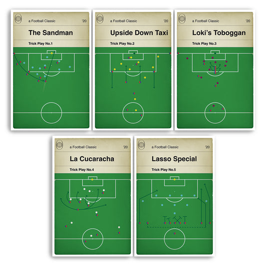 Soccer Trick Plays - Set of 5 - La Cucaracha - Upside Down Taxi - Loki's Toboggan - Football Goals - TV Football Gift - Various Sizes