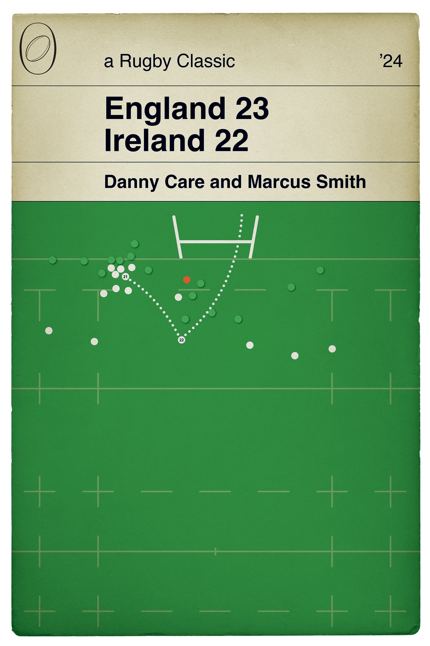 England 23 Ireland 22 - Marcus Smith Drop Goal - Danny Care 100th Test - Six Nations 2024 - Rugby Book Cover Print (Various Sizes)